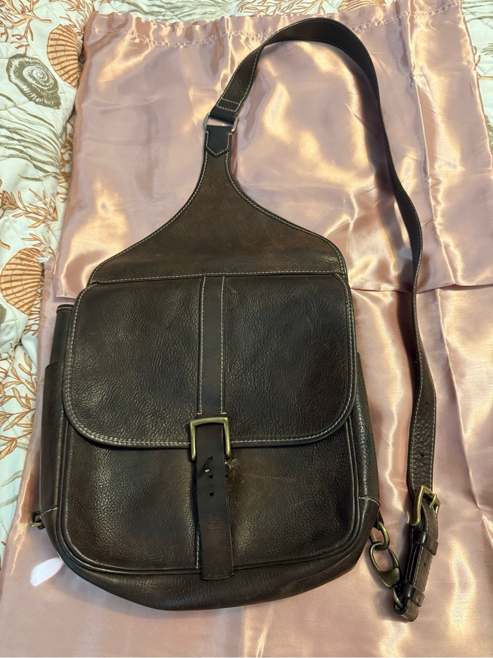 Dooney & Bourke Dark Brown Leather Messenger Crossbody